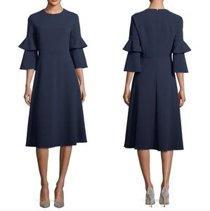 Tibi Crepe Bell Sleeve Navy Blue Midi Dress Size 6